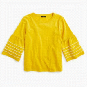 J.crew Yellow and White Bell-sleeve top with piping Women Size Small